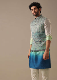 Grey Bundi & Kurta Set In Silk