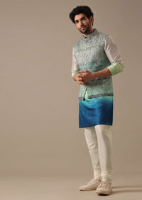 Grey Bundi & Kurta Set In Silk