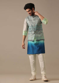 Grey Bundi & Kurta Set In Silk