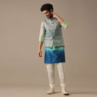 Grey Bundi & Kurta Set In Silk