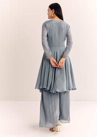 Grey Chinon Zardosi Kurta Palazzo Suit