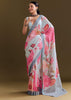 Grey Cotton Linen Saree With Floral Print