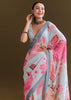 Grey Cotton Linen Saree With Floral Print