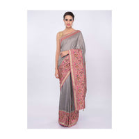 Grey cotton silk saree with brocade border and pallo only on Kalki