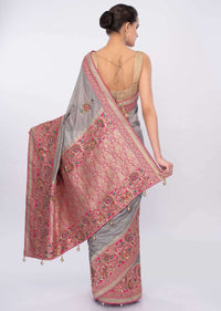 Grey cotton silk saree with brocade border and pallo only on Kalki