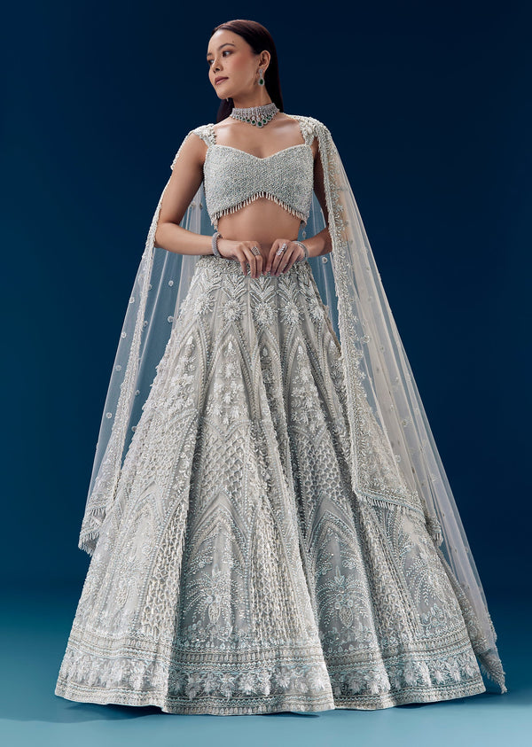 Grey Crystal Embellished Bridal Lehenga Set