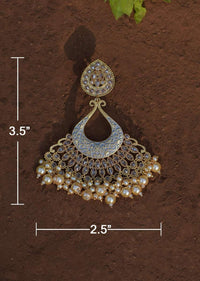 Grey Ethnic Earrings With Carved Floral Design Along With Crystals And Dangling Pearls Online - Kalki Fashion