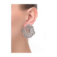 Grey Fancy Floral Studs Embellished With Bugle Beads And Stones Online - Kalki Fashion