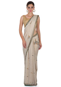 Grey Foil Georgette Saree Featuring Sequins and Beads Only on Kalki