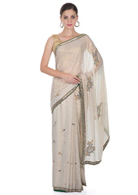 Grey Foil Georgette Saree Featuring Sequins and Beads Only on Kalki