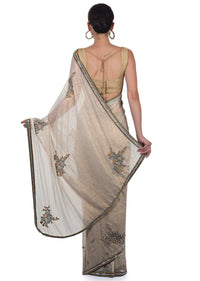 Grey Foil Georgette Saree Featuring Sequins and Beads Only on Kalki