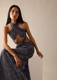 Grey Halter Neck Gown with Draped Detail