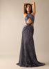 Grey Halter Neck Gown with Draped Detail