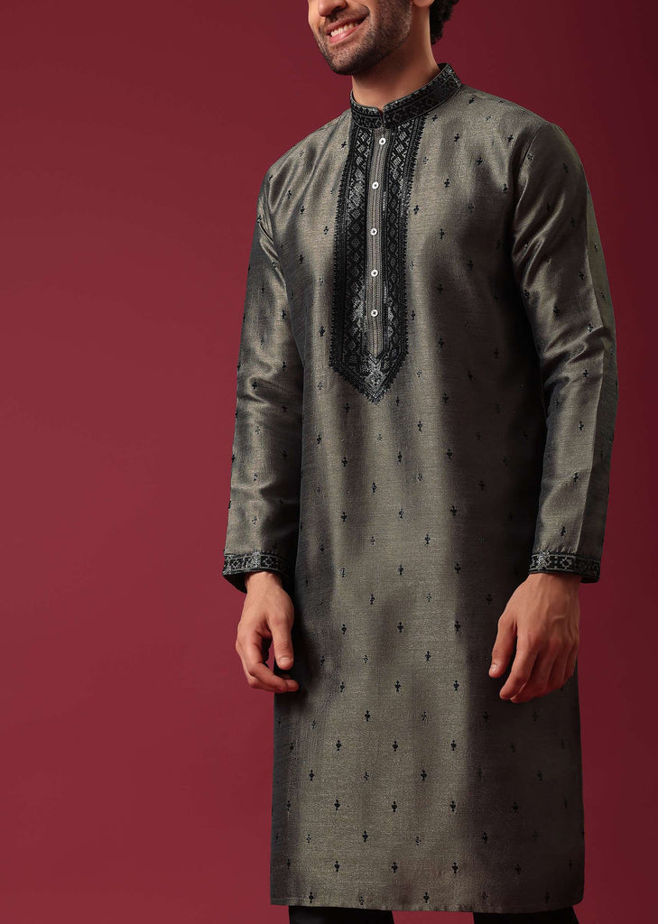 Grey Kurta Set In Silk