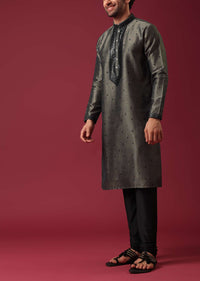 Grey Kurta Set In Silk