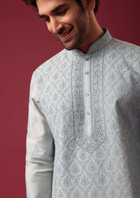 Grey Kurta Set In Silk with Sequin Work