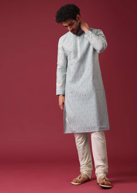 Grey Kurta Set In Silk with Sequin Work