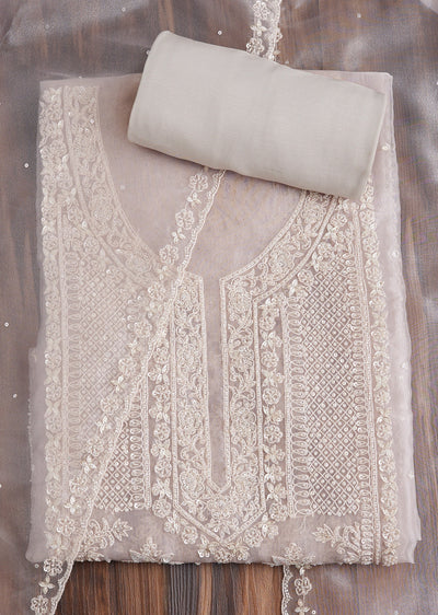 Grey Organza Embroidered Dress Material Suit