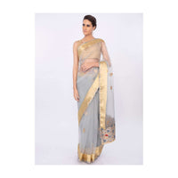 Grey organza saree with butti and border only on kalki