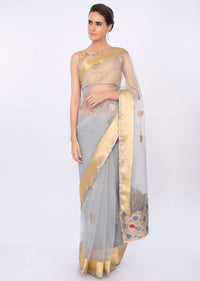 Grey organza saree with butti and border only on kalki