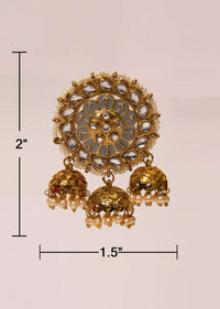 Grey round kundan cluster earring with jhumka drops