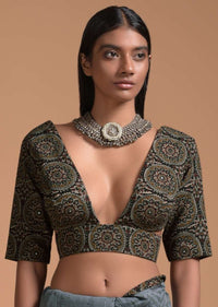 Grey Saree In Cotton With Multi Color Block Printed Applique On The Pallu And Self Printed Buttis Online - Kalki Fashion