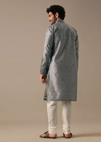 Grey Silk Chevron Kurta Set with Mirror Work