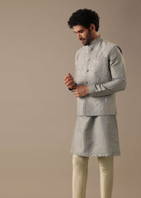 Grey Silk Kurta & Bundi Set