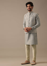 Grey Silk Kurta & Bundi Set