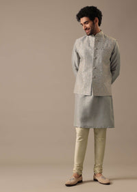 Grey Silk Kurta & Bundi Set