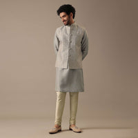 Grey Silk Kurta & Bundi Set