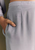 Grey Solid Kurta Pant Set With Pink Beaded Neckpiece