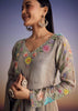 Grey Tissue Anarkali Set With Resham And Moti Work
