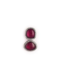 Grey Toned Earrings With Burgundy Semi Precious Stones Edged With Swarovski Crystals