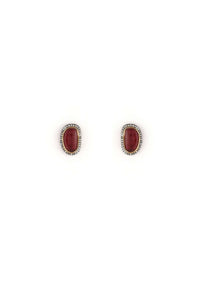 Grey Toned Studs With Maroon Semi Precious Stone Lined With Swarovski