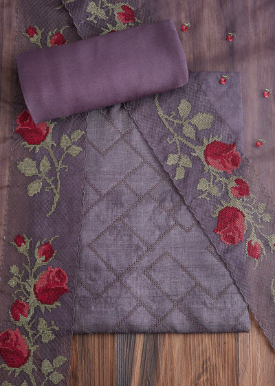 Grey Tussar Embroidered Suit