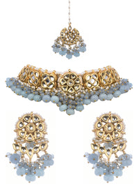 Grey And Gold Kundan Choker Set With Stones