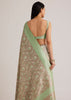 Grey And Light Green Tissue Silk Saree With Floral Jaal Work
