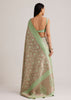 Grey And Light Green Tissue Silk Saree With Floral Jaal Work