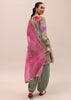 Grey And Pink Embroidered Kurta And Salwar With Dupatta