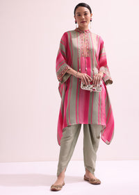 Grey And Pink Embroidered Kurta Dhoti