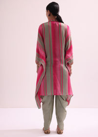 Grey And Pink Embroidered Kurta Dhoti