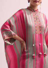 Grey And Pink Embroidered Kurta Dhoti