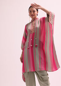 Grey And Pink Embroidered Kurta Dhoti