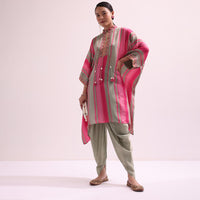 Grey And Pink Embroidered Kurta Dhoti