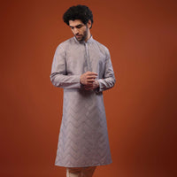 Grey Art Silk Kurta Set With Sequins And Threadwork