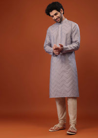 Grey Art Silk Kurta Set With Sequins And Threadwork