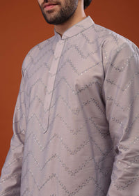 Grey Art Silk Kurta Set With Sequins And Threadwork