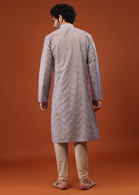 Grey Art Silk Kurta Set With Sequins And Threadwork
