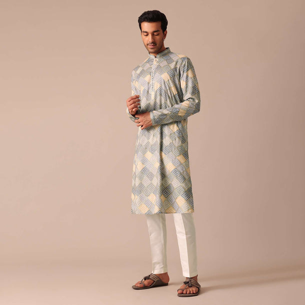 Grey Bandhani Printed Kurta Set